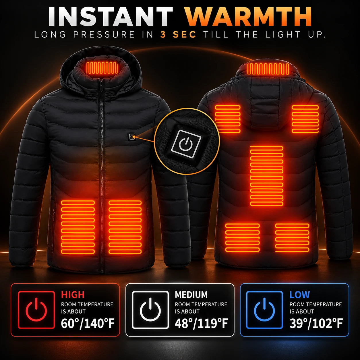 Static North three heat modes and color-coded chest control