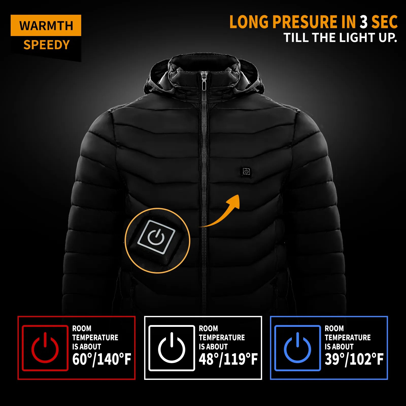 Three color-coded heat controls on the Static North jacket